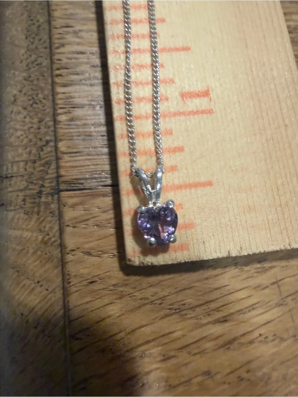 Vintage Silver Heart Pendant Necklace with Purple Stone